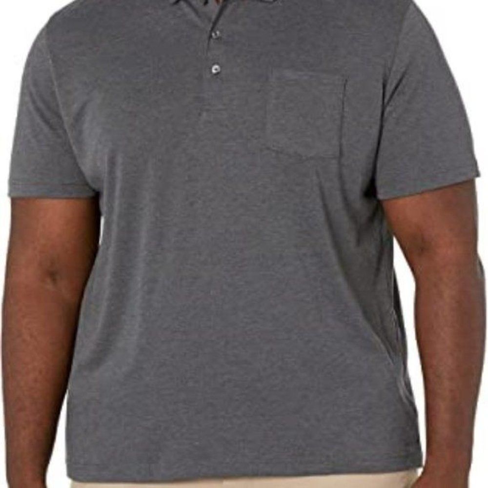 Amazon Essential Mens Grey Short Sleeve Golf Jersey Polo T Shirt Sz Medium Tall